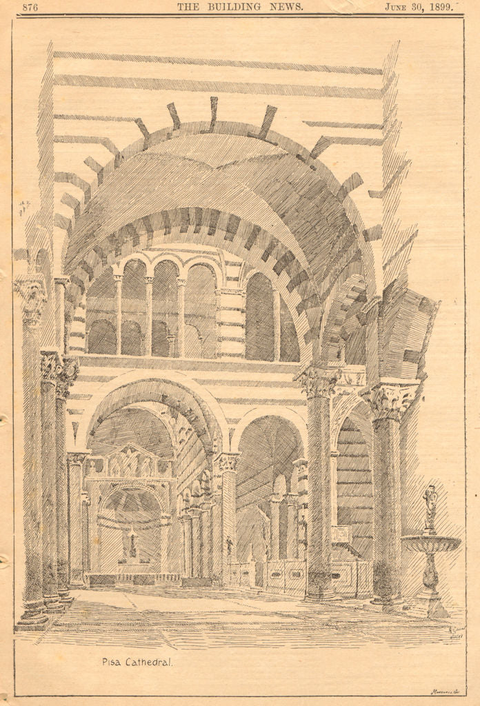 Pisa Cathedral. Italy 1899 old antique vintage print picture